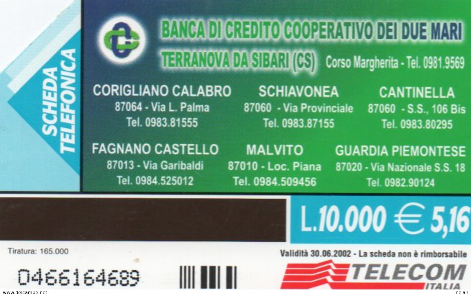 PHONE CARD-SCHEDA TELEFONICA-ITALIA-TELECOM-CREDITO COOPERATIVO - Advertising