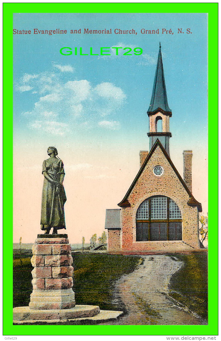 GRAND PRÉ, NOVA SCOTIA - STATUE EVANGELINE &amp; MEMORIAL CHURCH - F.M. BARNES - NOVELTY MANUFACTURING &amp; ART CO LTD  - Autres & Non Classés