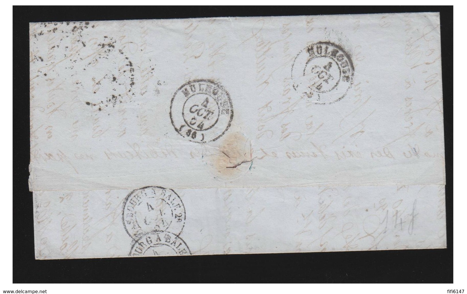 LETTRE  DE PARIS POUR MULHOUSE--1854 -- N°14 EN PAIRE -- TIMBRES TOUCHES--OBLITERATION ETOILE MUETTE -- - 1849-1876: Période Classique