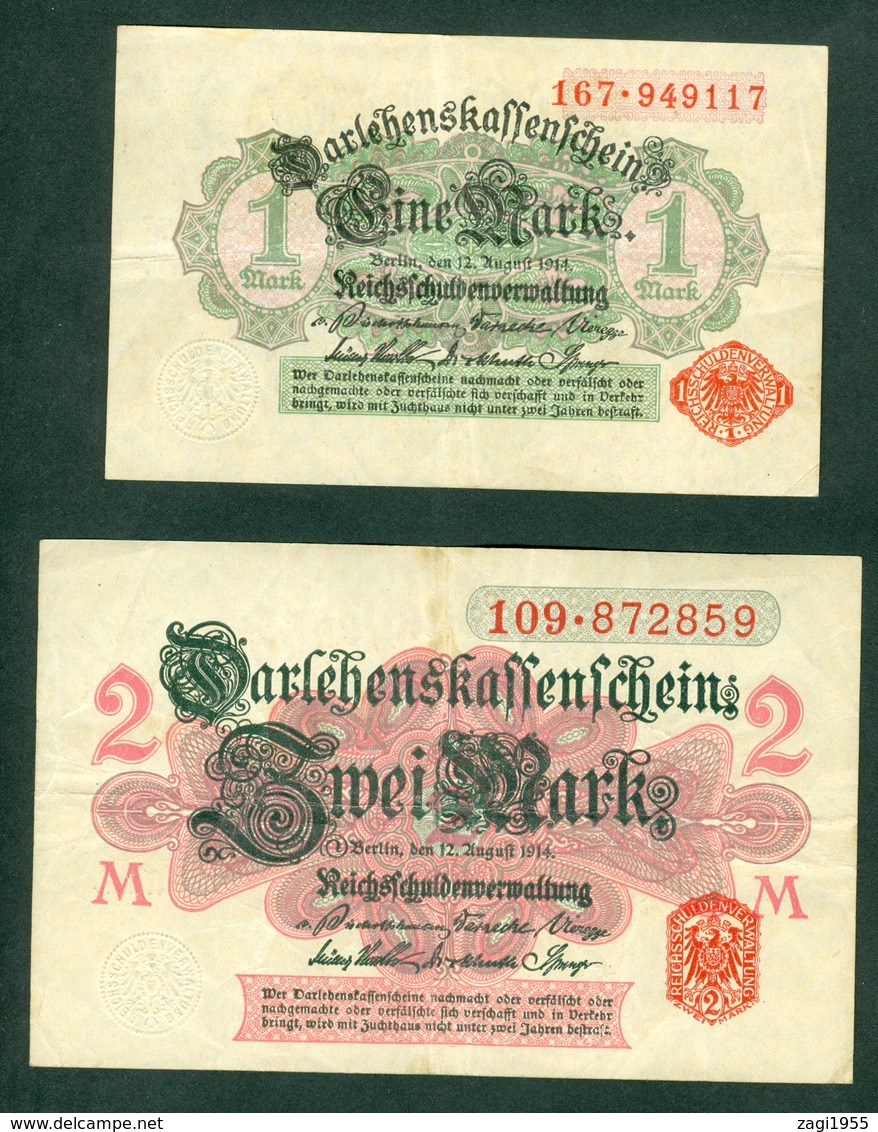 Germany 1918 - 1 Mark And 2 Mark - 2 Bills - Verzamelingen