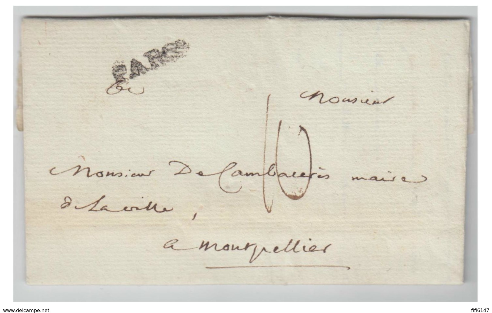 LETTRE  DE PARIS POUR MONTPELLIER -- 1777 -- PARIS INFINI - Lettre Avec Correspondance Et Signature - 1701-1800: Précurseurs XVIII