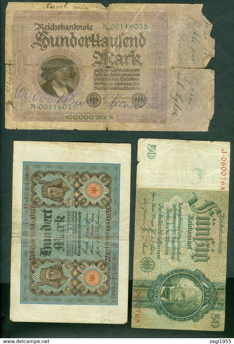 Germany 1920 1923 1933 - 100 100000 50 Mark (3 Bills) - Collections