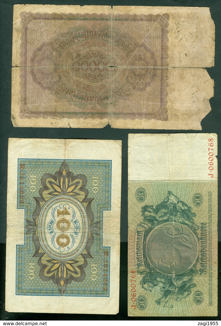 Germany 1920 1923 1933 - 100 100000 50 Mark (3 Bills) - Sammlungen
