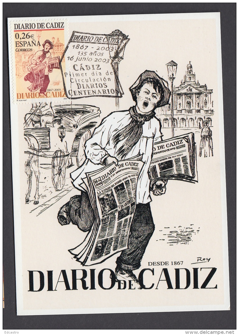 3.- ESPAÑA 2003 TARJETA MAXIMA - DIARIOS CENTENARIOS - DIARIO DE CADIZ - PERIODICOS - Cartoline Maximum