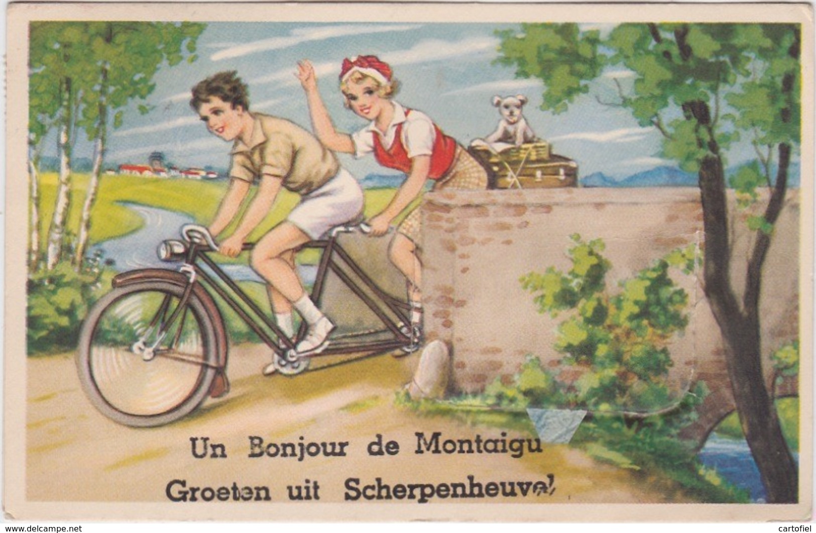 SCHERPENHEUVEL-MONTAIGU-GROETEN UIT-LEPORELLOKAART-MET 10 ZICHTJES-FIETS-TANDEM-VERSTUURD-1957-ZIE DE 3 SCANS-RARE ! ! ! - Scherpenheuvel-Zichem