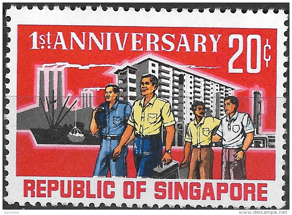 SINGAPORE 1966 1st Anniv Of Republic - 20c Workers MNH - Singapur (1959-...)