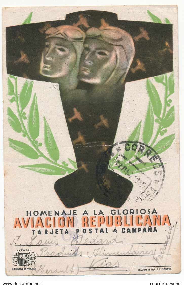 ESPAGNE -TARJETA POSTAL DE CAMPANA - Homenaje A La Gloriosa AVIACION REPUBLICANA - 9.12.1938 (AVIATION MILITAIRE) - Lettres & Documents