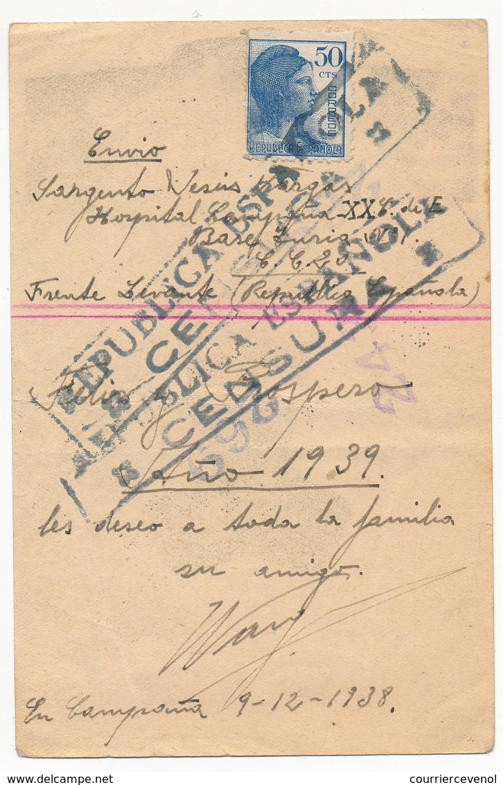 ESPAGNE -TARJETA POSTAL DE CAMPANA - Homenaje A La Gloriosa AVIACION REPUBLICANA - 9.12.1938 (AVIATION MILITAIRE) - Lettres & Documents