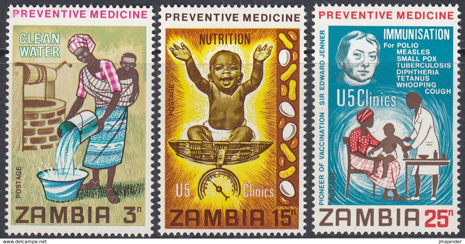 Zambia 1970 - Medical Care, Preventive Medicine: Clean Water, Nutrition, Immunisation - Mi 62-64 ** MNH - Zambia (1965-...)