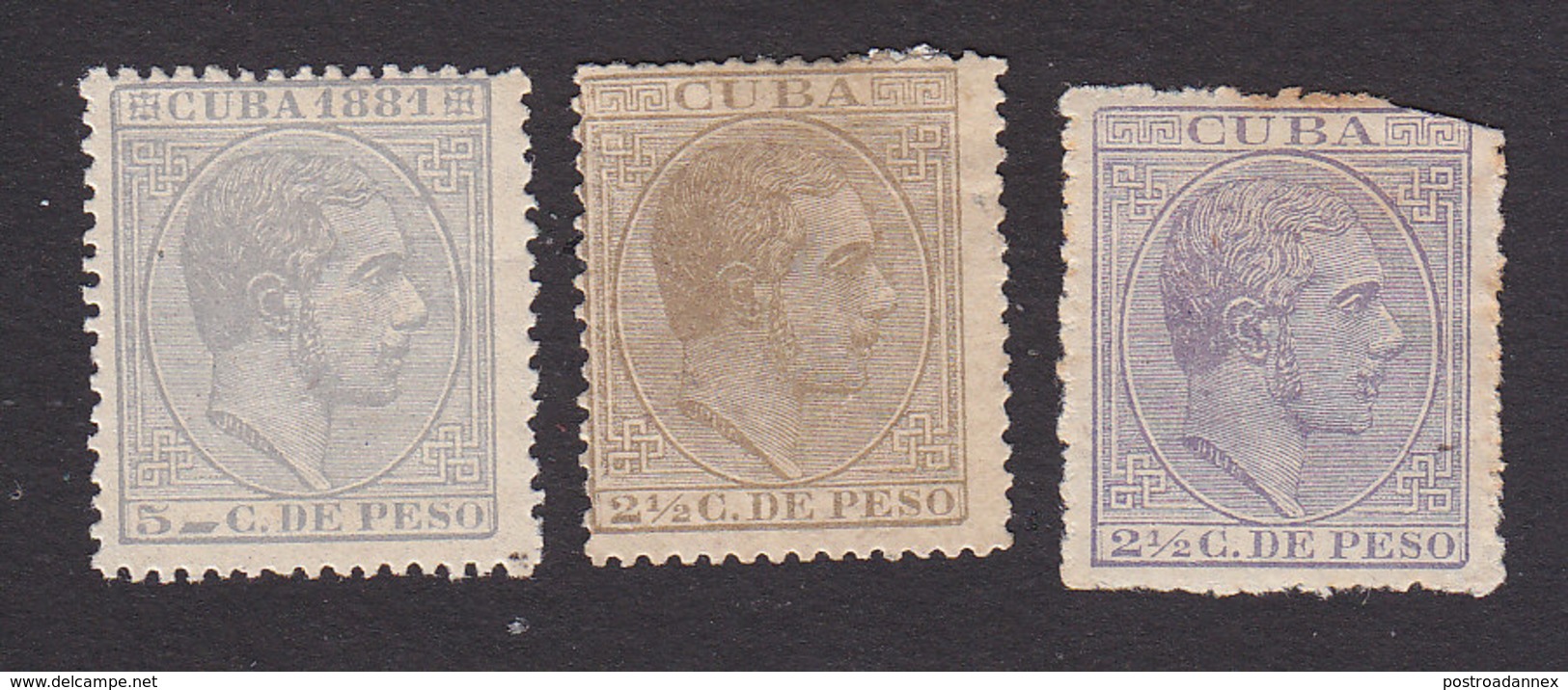 Cuba, Scott #97, 122, 124, Mint Hinged, King Alfonso XII, Issued 1881-83 - Cuba (1874-1898)