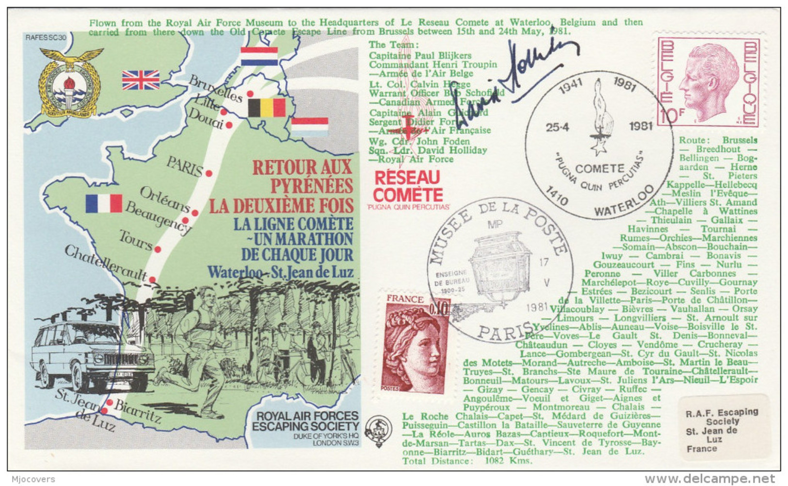 1981 Special SIGNED WWII Anniv MARATHON RACE BELGIUM / FRANCE FORCES COVER Stamps Athletics Sport - WW2