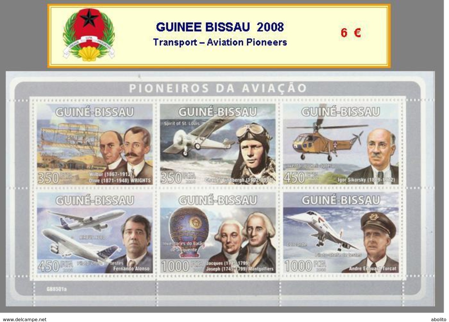 2008 - GUINEE BISSAU  - Transport – Aviation Pioneers - Guinea-Bissau