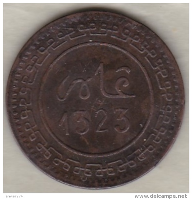 Maroc. 10 Mazunas (Mouzounas) HA 1323 (1905) FEZ. 2 Type, Frappe Médaille. Bronze. - Maroc