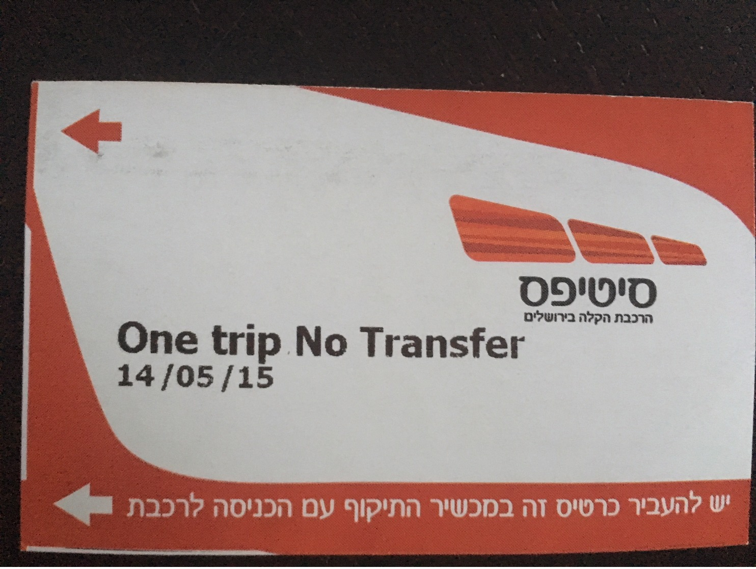 Ticket De Tramway Jerusalem - Europe