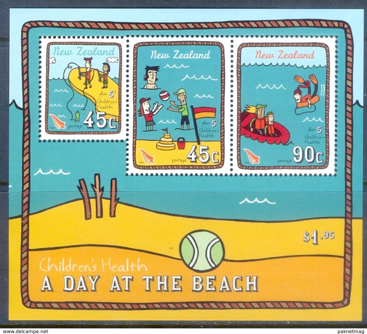 K102- New Zealand 2004 Children's Health - A Day At The Beach. Boat. Fish. - Unused Stamps