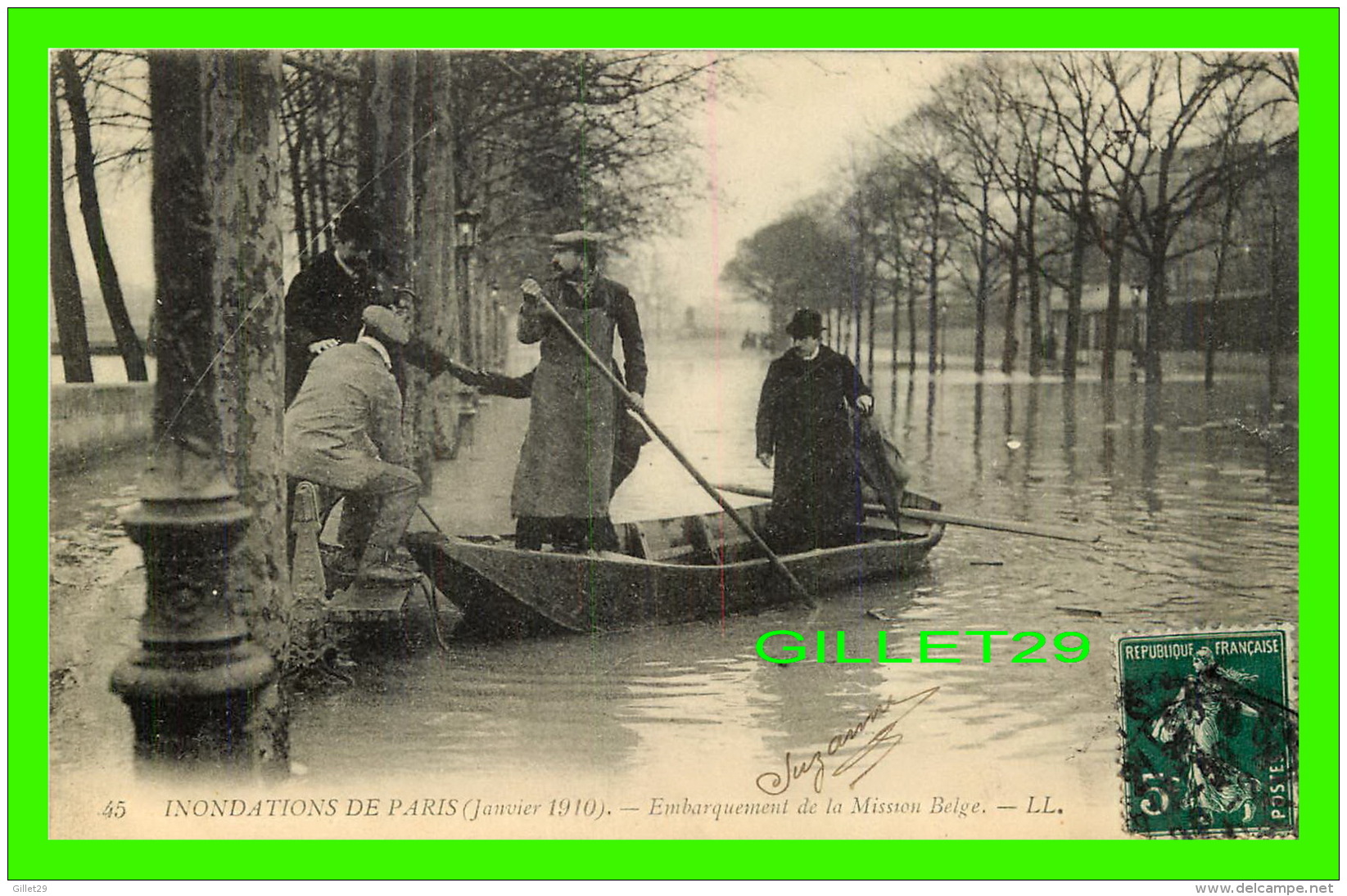 INONDATIONS  DE PARIS, JANVIER 1910 - EMBARQUEMENT DE LA MISSION BELGE - LL. - CIRCULÉE - - Inondations