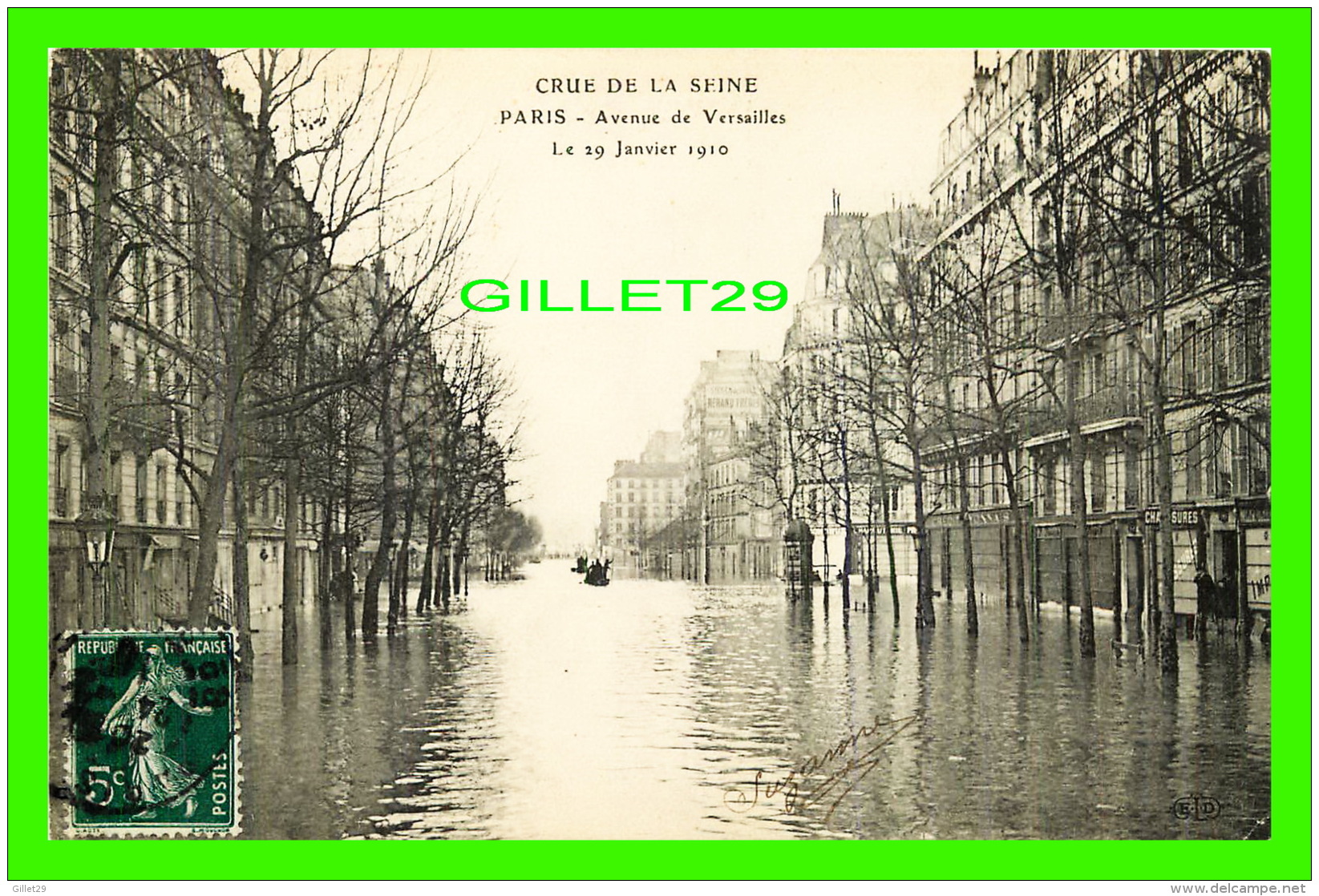 INONDATIONS  DE PARIS, JANVIER 1910 - AVENUE DE VERSAILLES  - LL. - CIRCULÉE - - Inondations