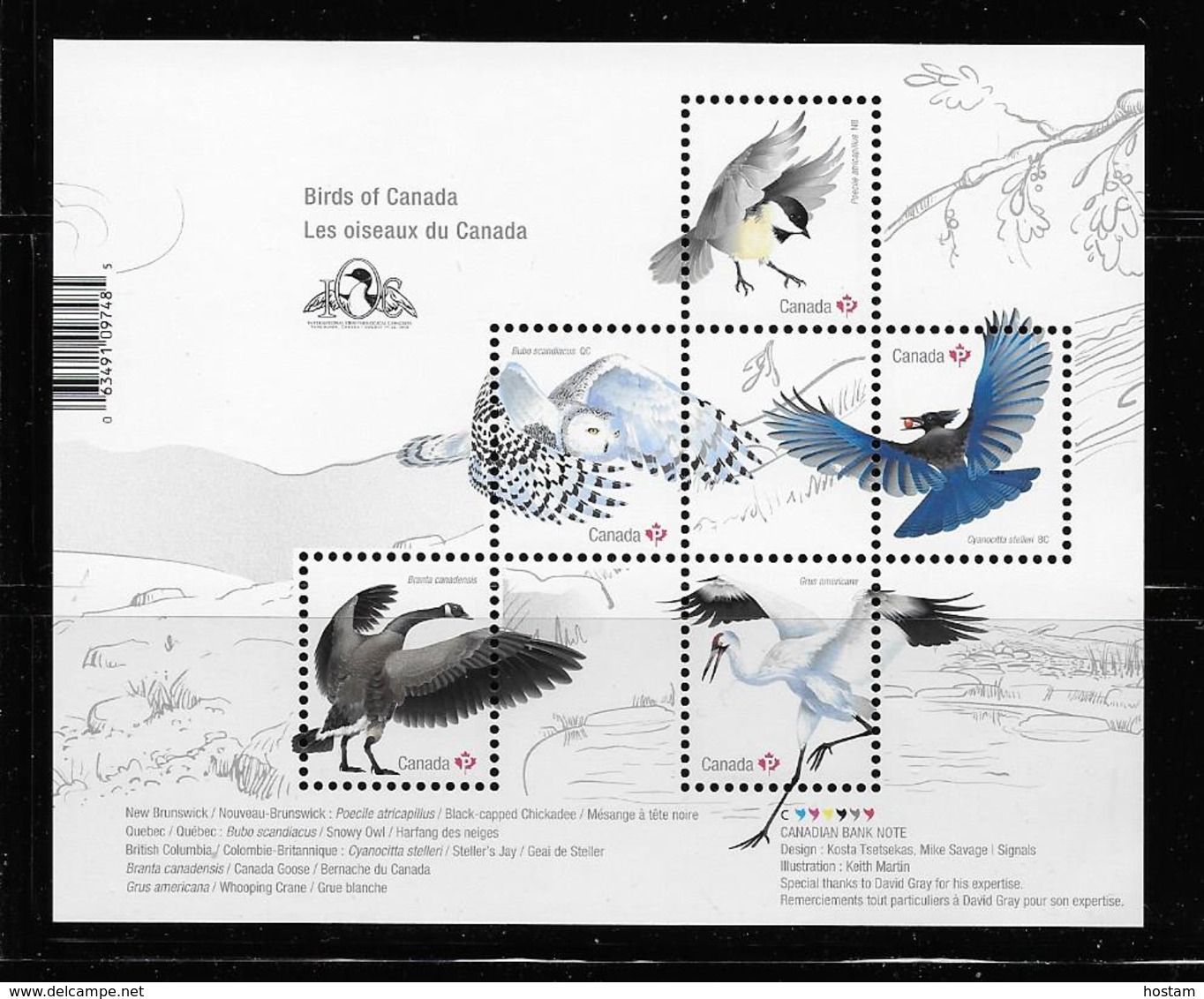 Canada  2018, SS With Imprint, Birds Whooping Crane, Steller's Jay, Snowy Owl, Black-capped Chickadee, Canada Goose - Blocks & Sheetlets