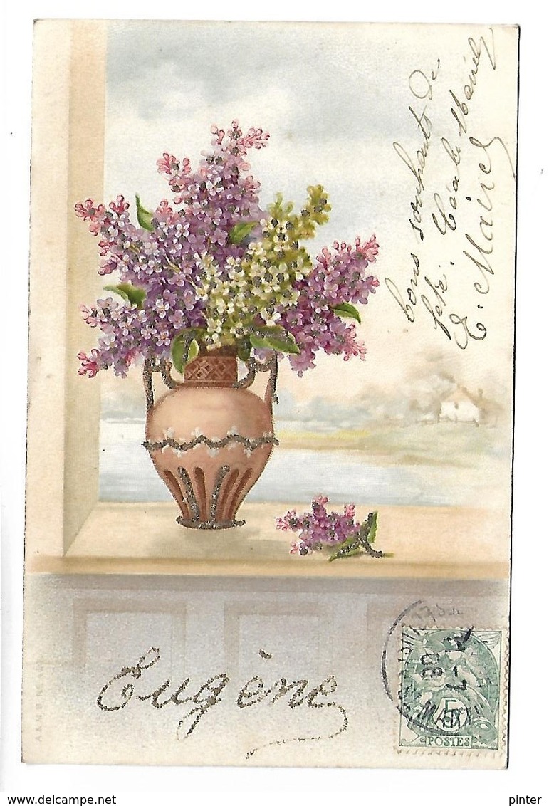 PRENOM - EUGENE - Bouquet De Fleurs, Lilas - Carte Pailletée - Prénoms