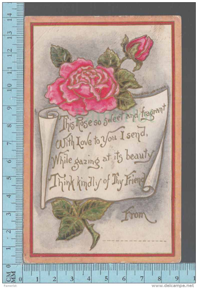 CPA, Rose , Poem, Gold Print, ED: TRG - Saint-Valentin