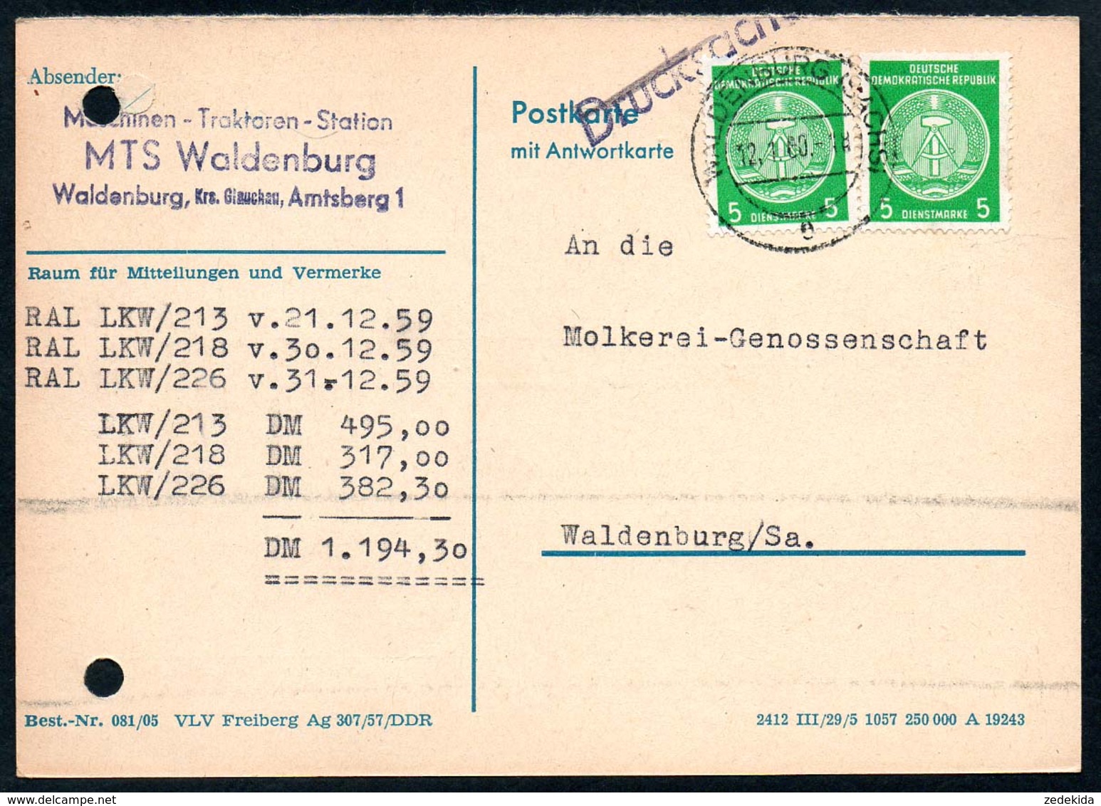 B5904 - MTS Waldenburg - Bedarfspost Firmenpost - Rechnung - Briefe U. Dokumente