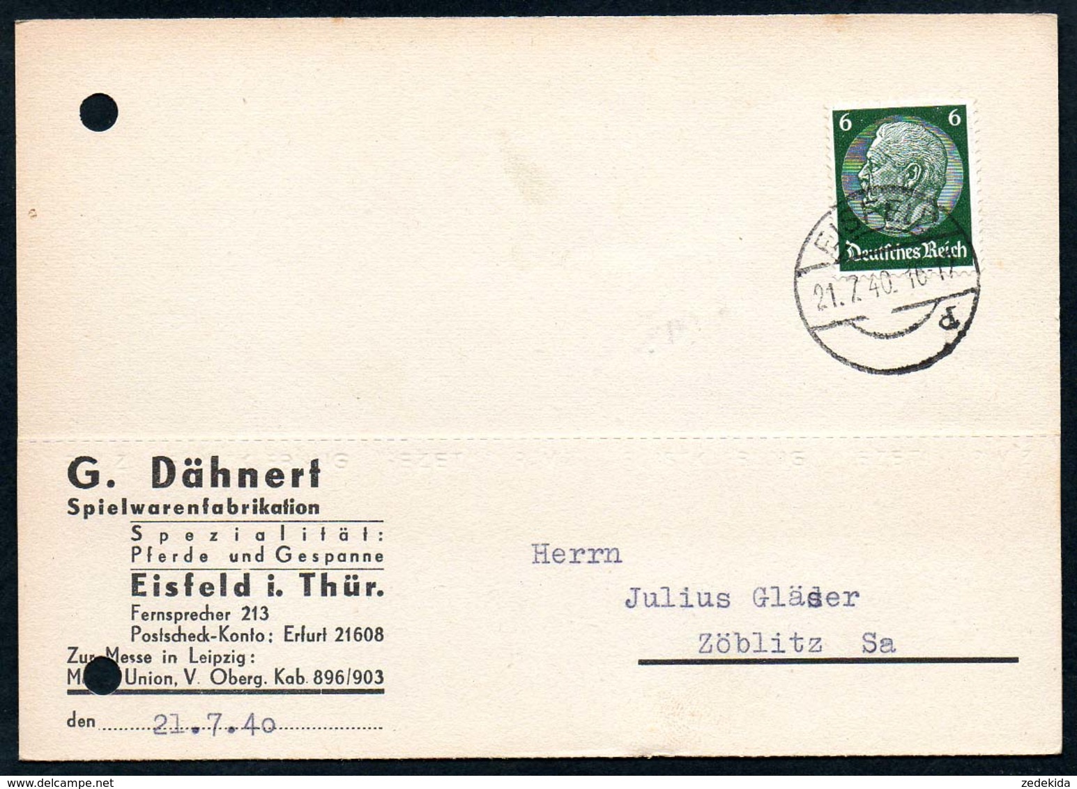 B5906 - Eisfeld - G. Dähnert - Spielwaren - Bedarfspost Firmenpost - Briefe U. Dokumente