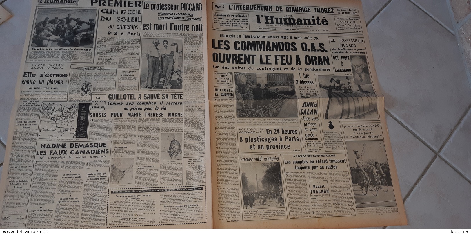 L HUMANITE MARS  1962  DECES DU PROFESSEUR PICCARD PERE DU BATHYSCAPHE ET PREMIER EXPLORATEUR  DE LA STATOSPHERE - 1950 à Nos Jours