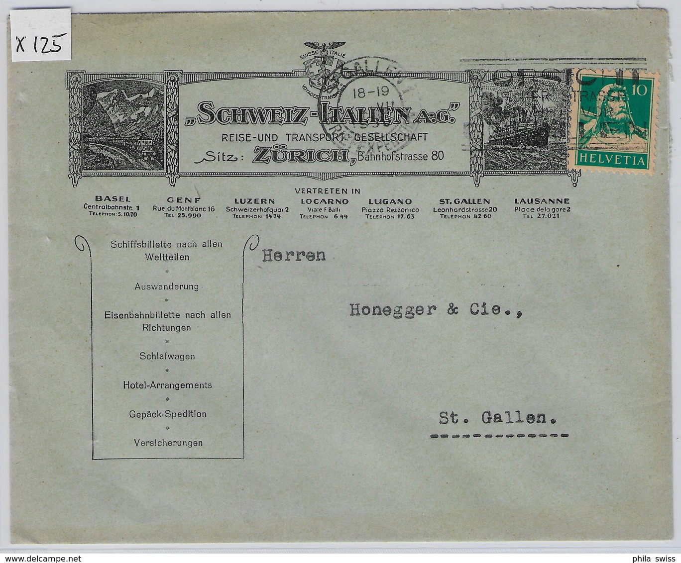 1930 Tell 172/203x Illustr. Schweiz-Italien A.G. Einsenbahnbillette, Schiffsbillette - St. Gallen 4.VII.30 - Lettres & Documents