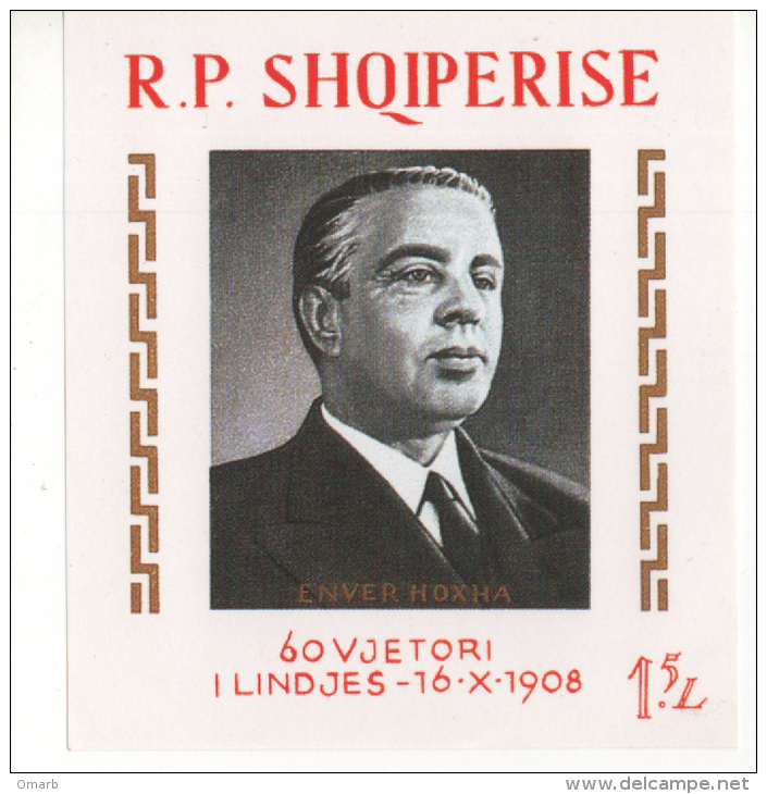 Fra425 Albania, Shqiperise, Blocco Block President Enver Hoxha, 1968, Michel B34, Scott Catalogue 1190, Mint, MNH, RARO - Albania