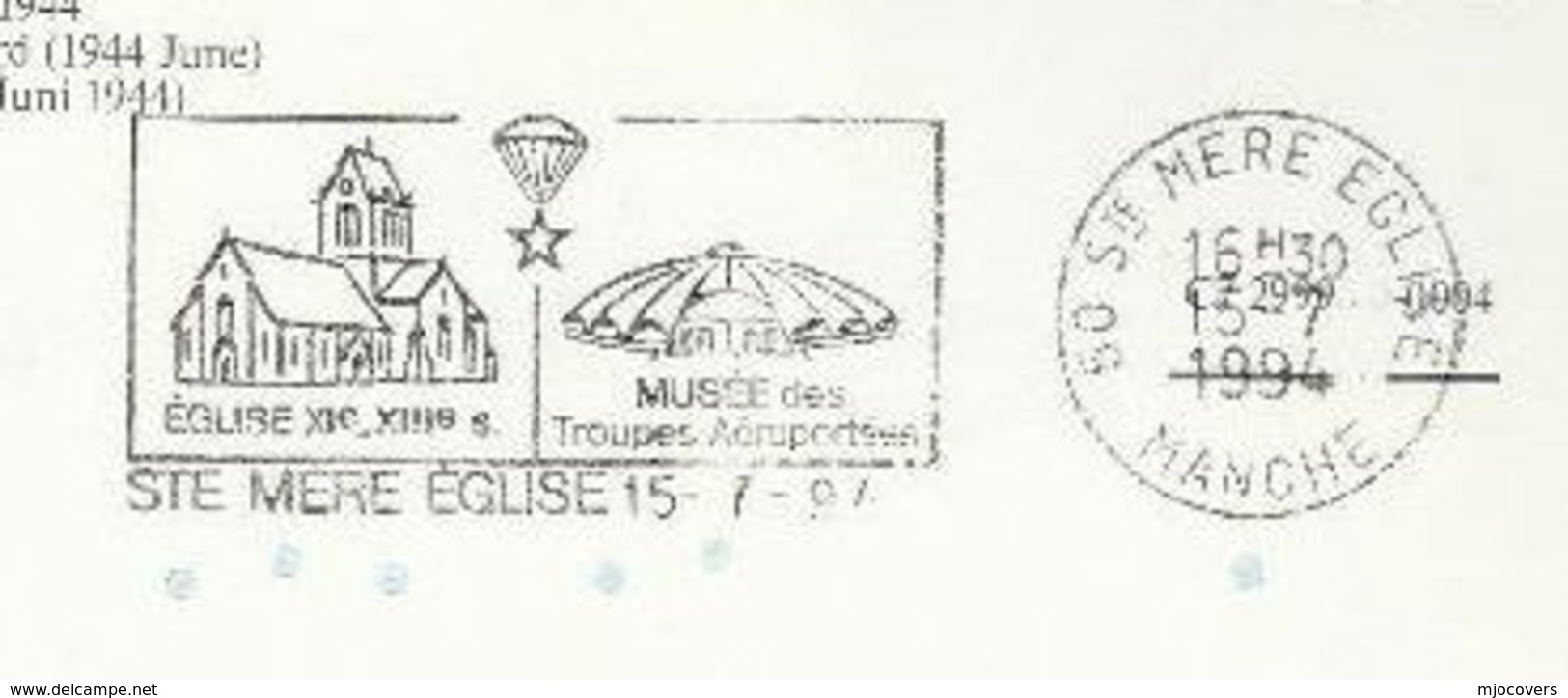 1994  France FDC D DAY Card PARATROOP MUSEUM ST MERE EGLISE Slogan Wwii Parachuting Parachute Stamps - Parachutting