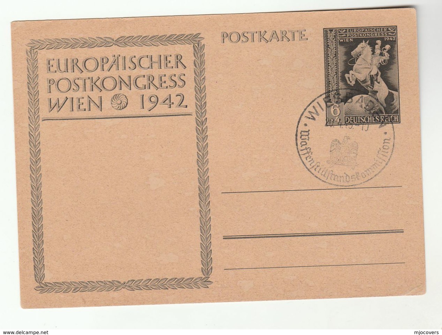 1943 Wiesbaden ARMISTICE COMMISSION  POST CONGRESS Event POSTAL STATIONERY CARD Horse Germany Cover Wwii - Covers & Documents