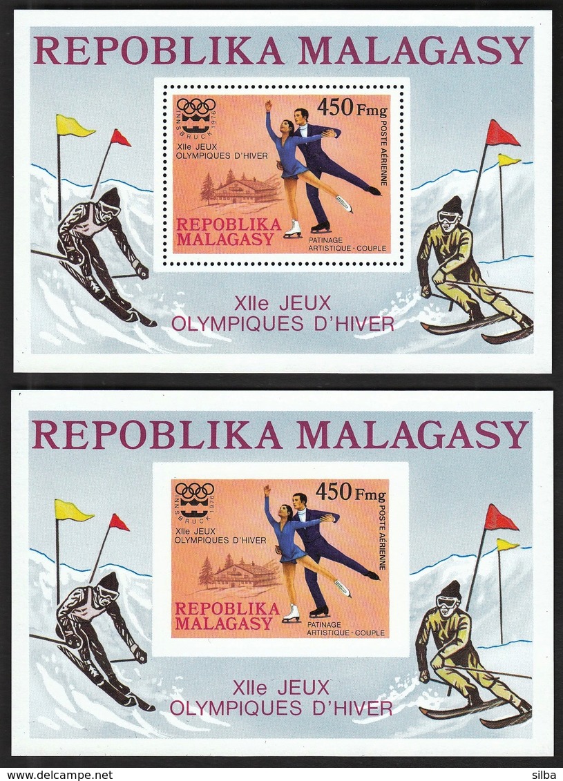 Madagascar / Olympic Games Innsbruck 1964 / Figure Skating / Mi Bl 9 A + 9 B / MNH - Perforated + Imperforated - Winter 1964: Innsbruck