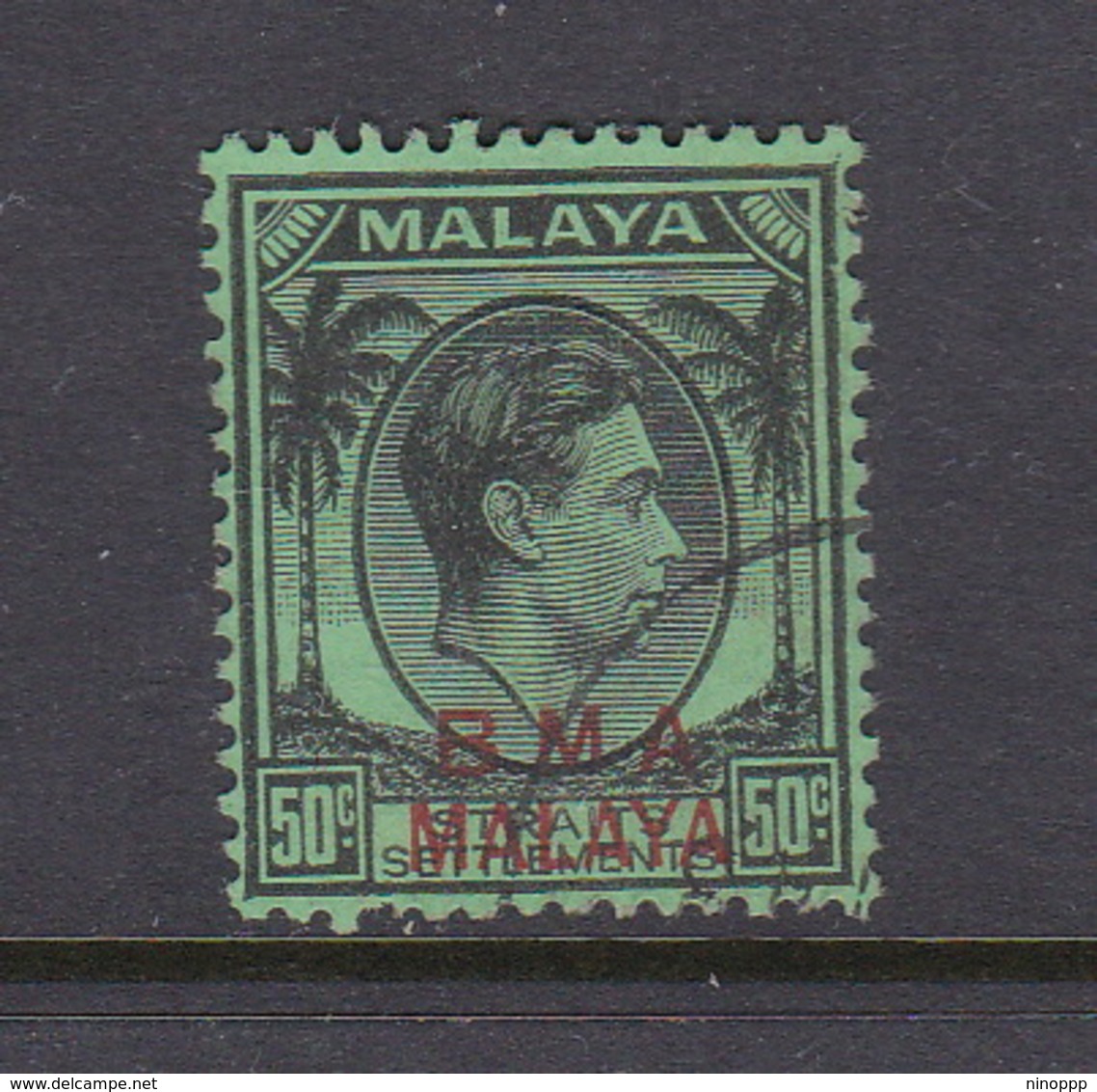 Malaya B.M.A  SG 14 1945 British Military Administration,50c Black -emerald And Scarlet - Malaya (British Military Administration)