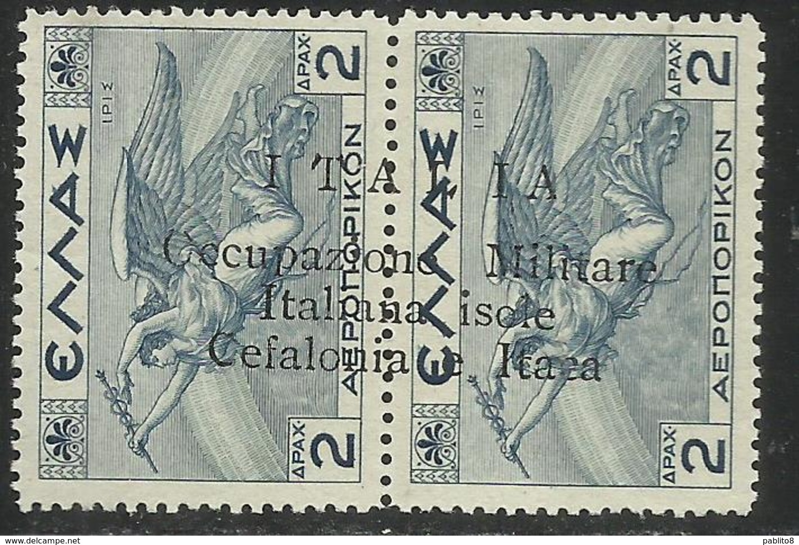 CEFALONIA E ITACA 1941 POSTA AEREA AIR MAIL MITOLOGICA DRACME 2 + 2d MNH - Cefalonia & Itaca