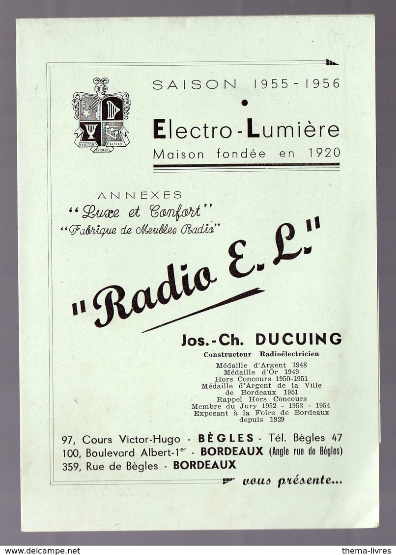 (TSF)   Bègles-Bordeaux (33 Gironde) Prospectus RADIO LL  JOS CH DUCUING  1955-56 (PPP9116) - Publicités