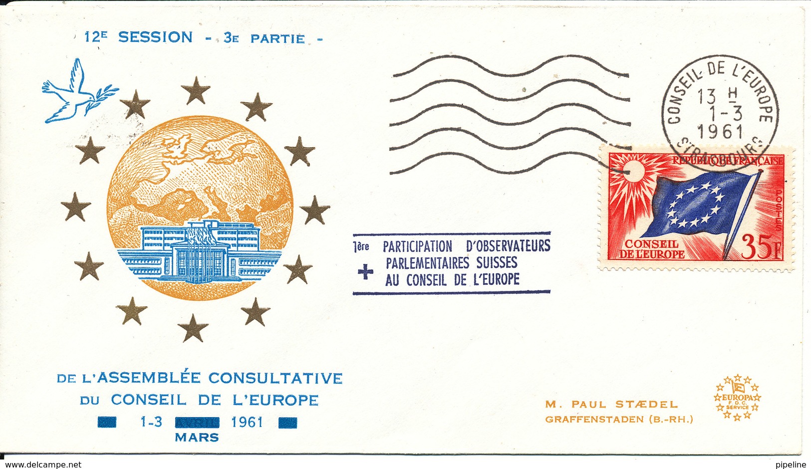 France Cover FDC?? Strasbourg 1-3-1961 Conseil De L'europe With Cachet - Covers & Documents