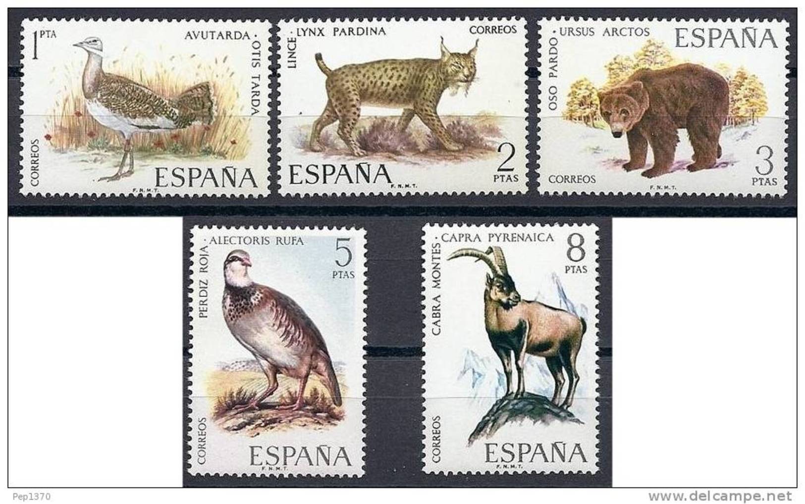 ESPAÑA 1971 FAUNA 5 SELLOS - EDIFIL Nº 2036-2040 - YVERT 1691-1695 - Animalez De Caza