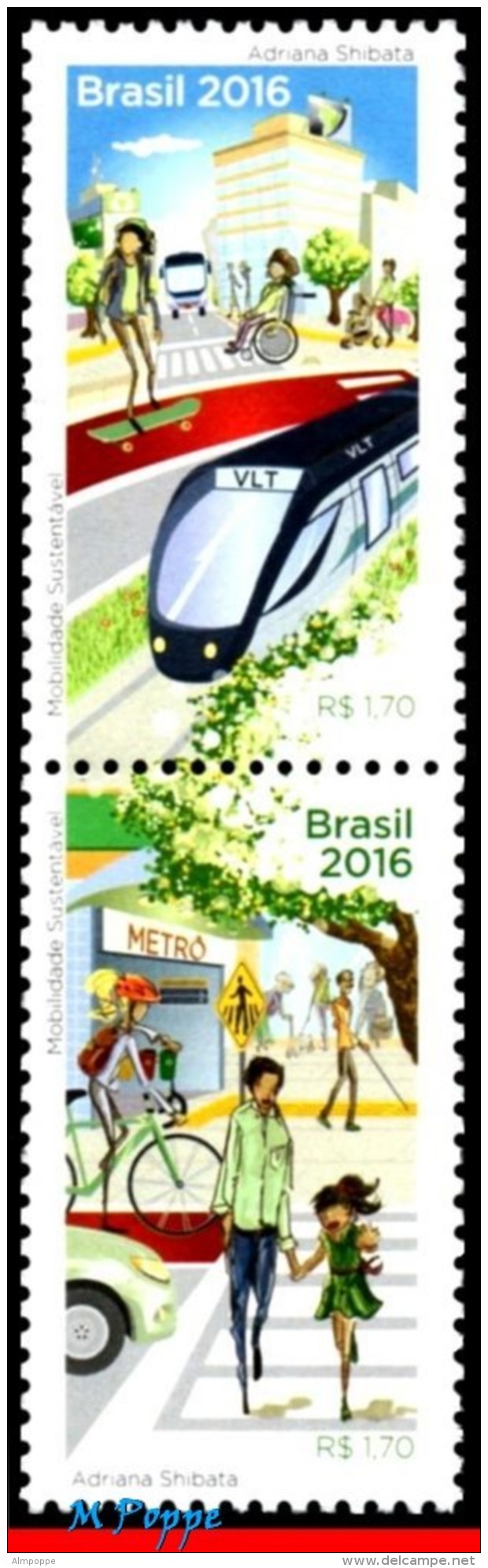 Ref. BR-V2016-20+E BRAZIL 2016 ENVIRONMENT, SUSTAINABLE MOBILITY,, BIKE, TRAIN, HANDICAPPED, SET MNH 2V - Behinderungen