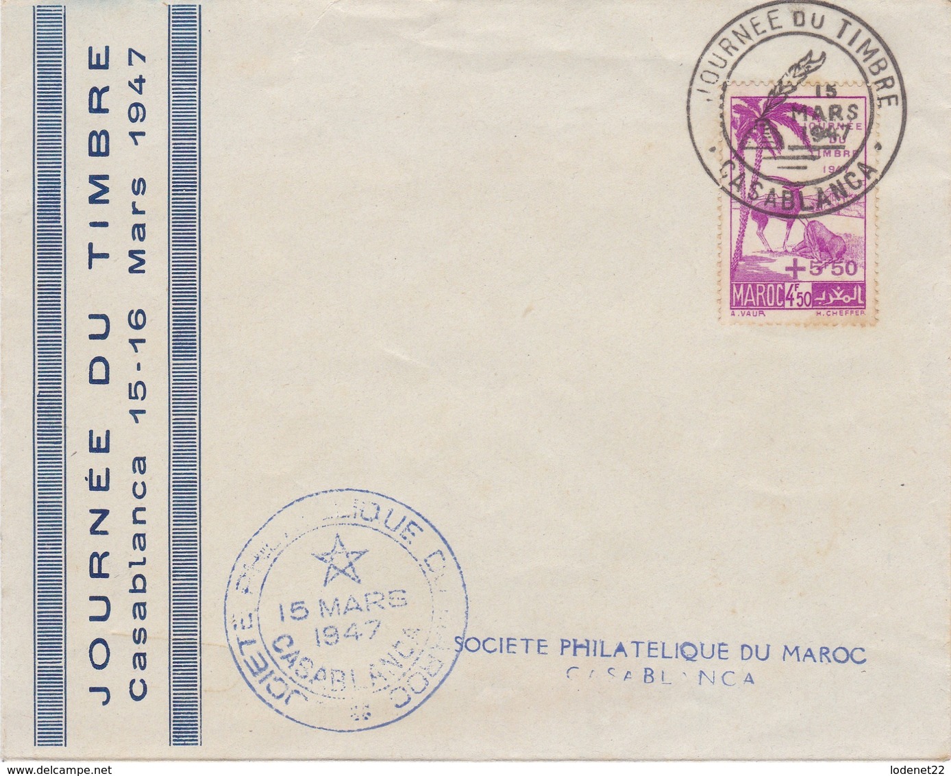 MAROC  Lettre  Journée Du Timbre  Casablanca  Mars 1947 - Lettres & Documents