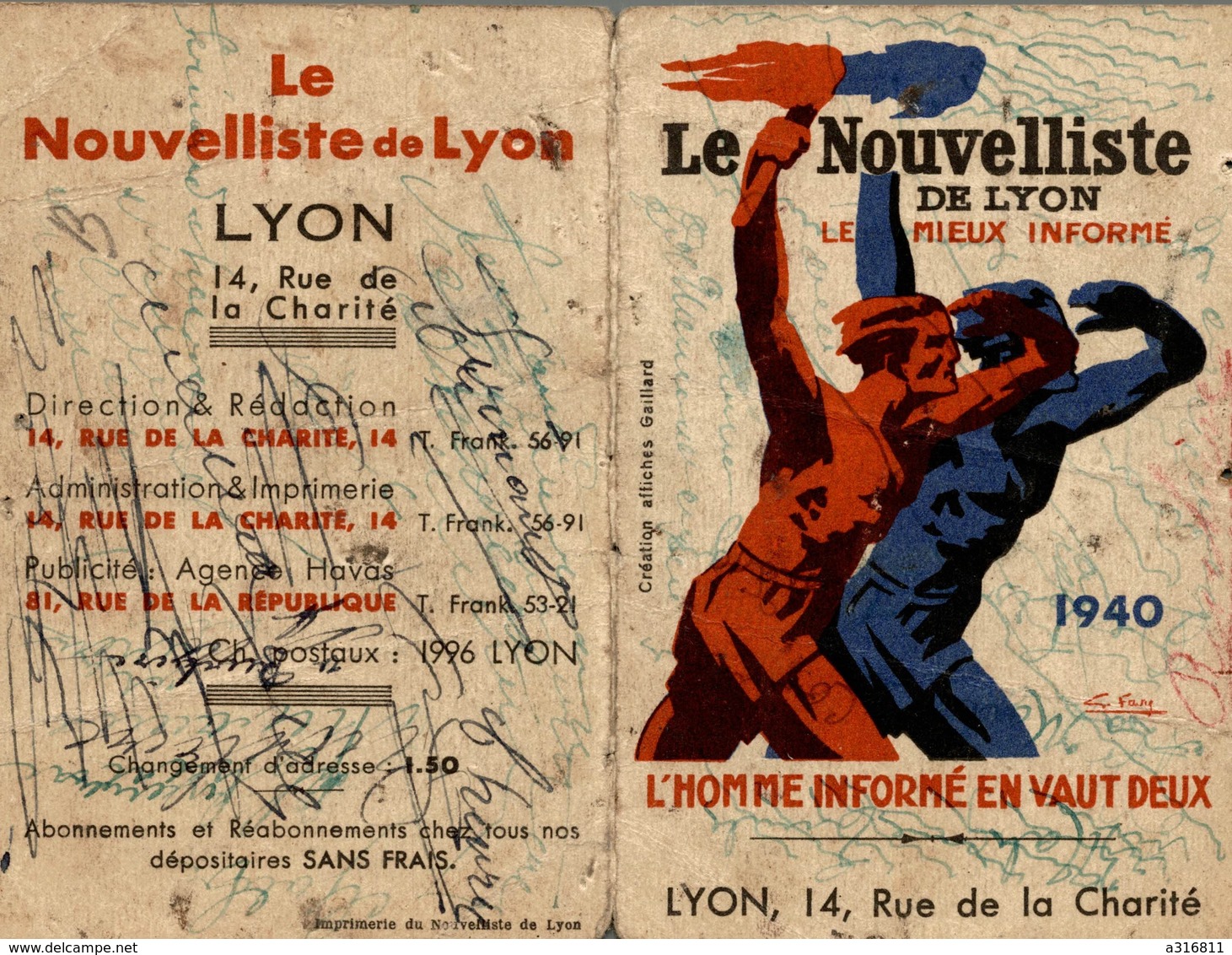 CALENDRIER DE 1940 LE NOUVELLISTE DE LYON - Small : 1921-40