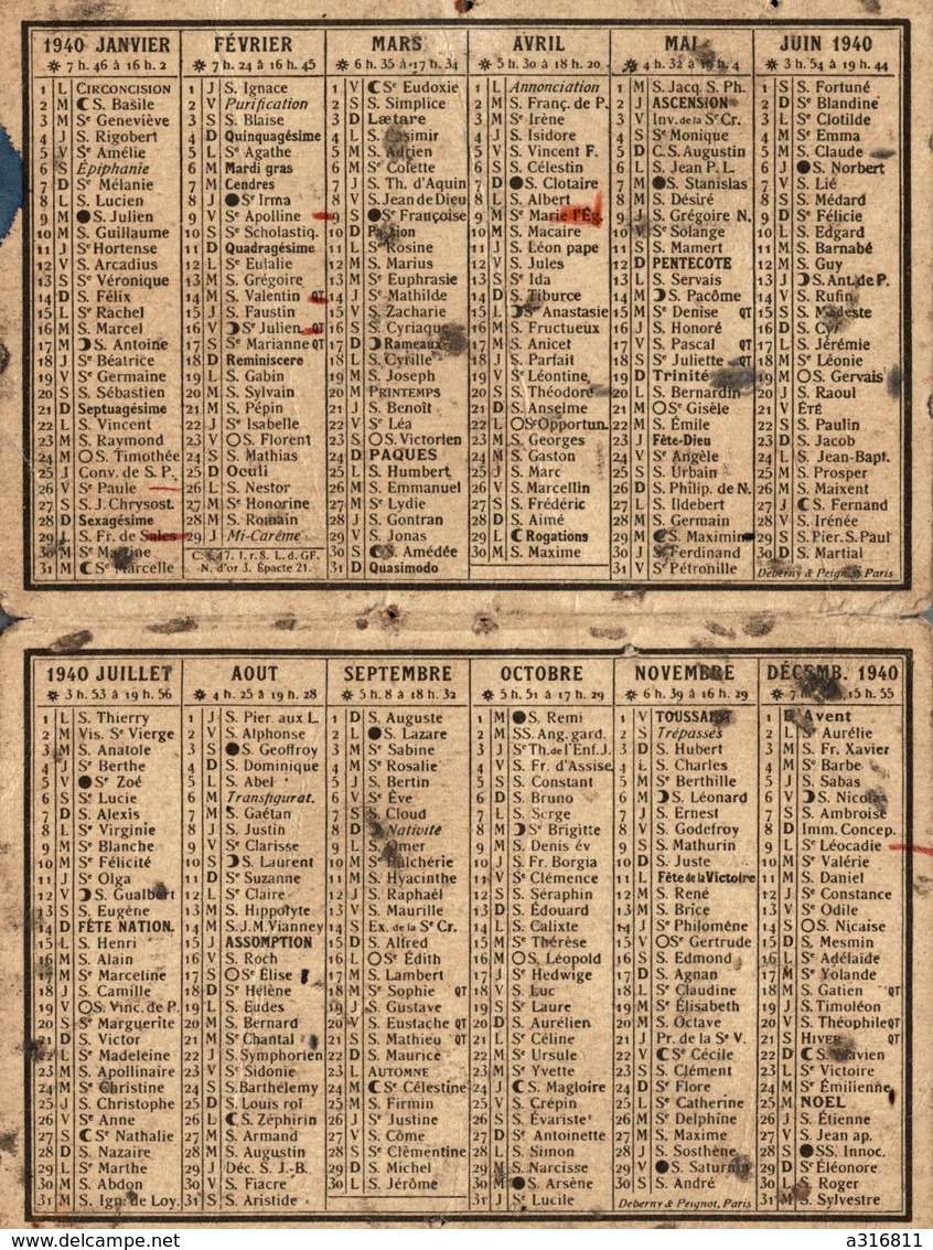 CALENDRIER DE 1940 LE NOUVELLISTE DE LYON - Small : 1921-40