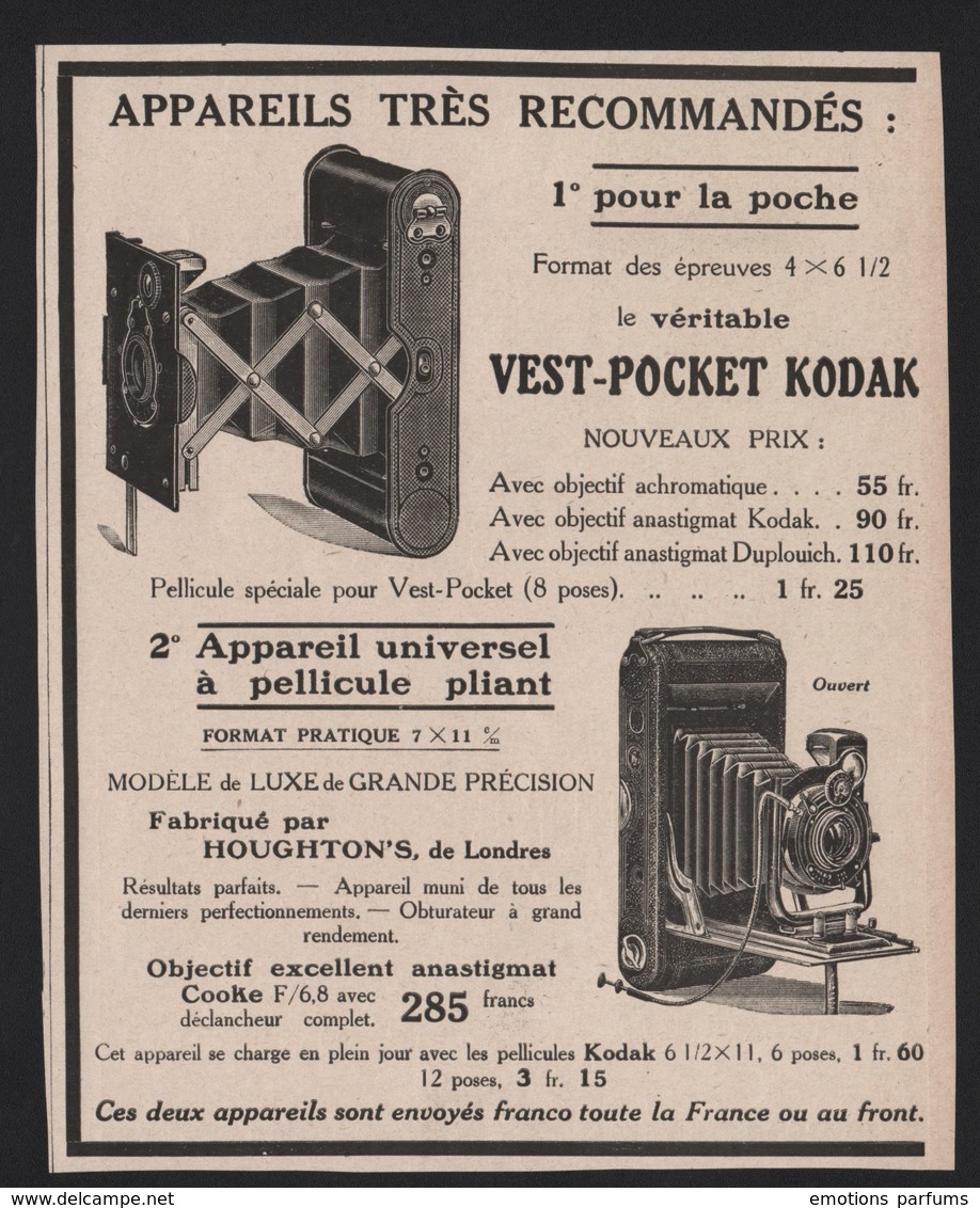 Pub Papier 1916 Appareil Photo KODAK Photographie Vest Pocket - Publicités