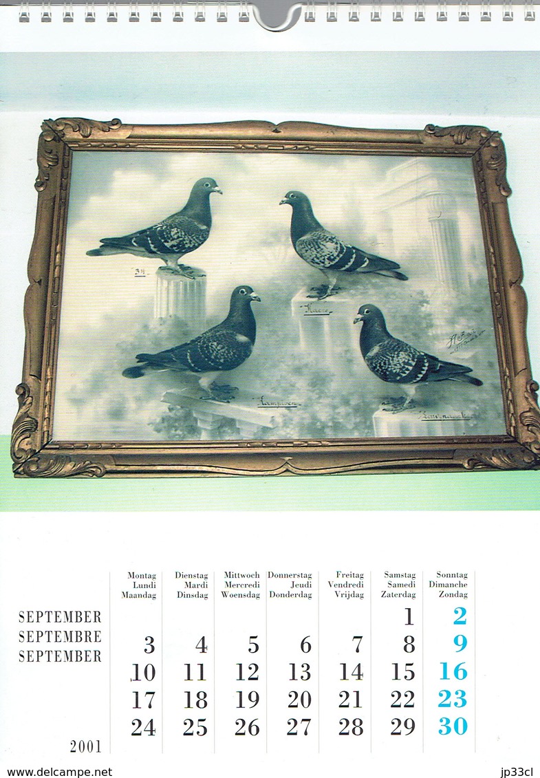 Pigeons Duiven Fédération Colombophile Belge Belgische Duivenliefhebbersbond Calendrier 2001 - Grand Format : 2001-...