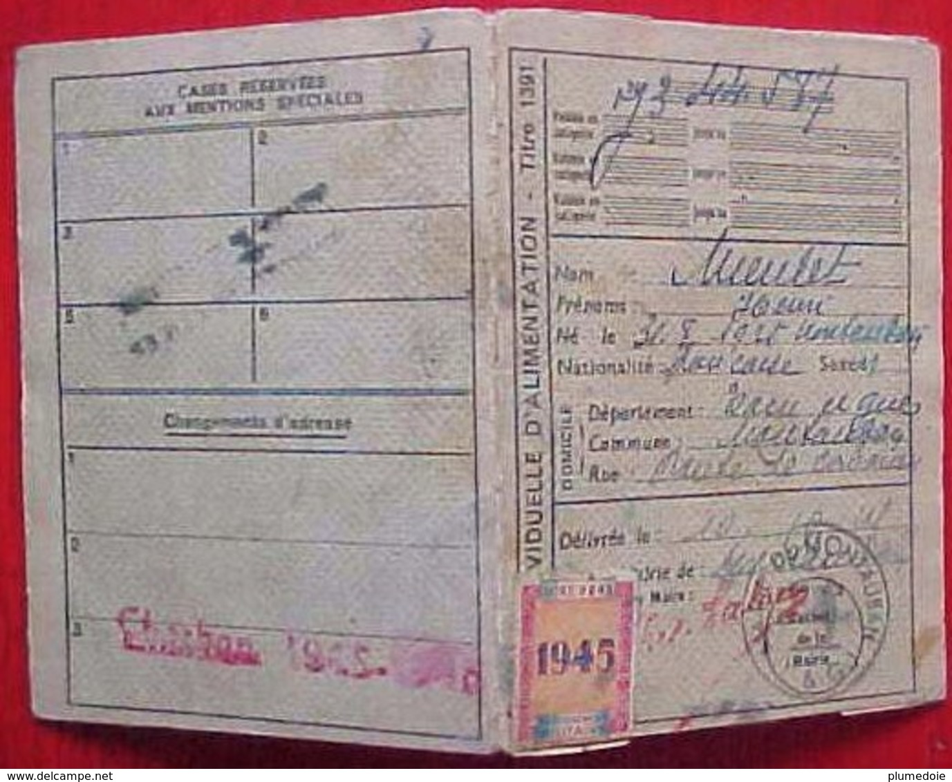 WW2 CARTE INDIVIDUELLE D ALIMENTATION 1945 , Titre 1931 , Nominative  HENRI MEULET MONTAUBAN , Avec COUPONS D'origine - Documents Historiques