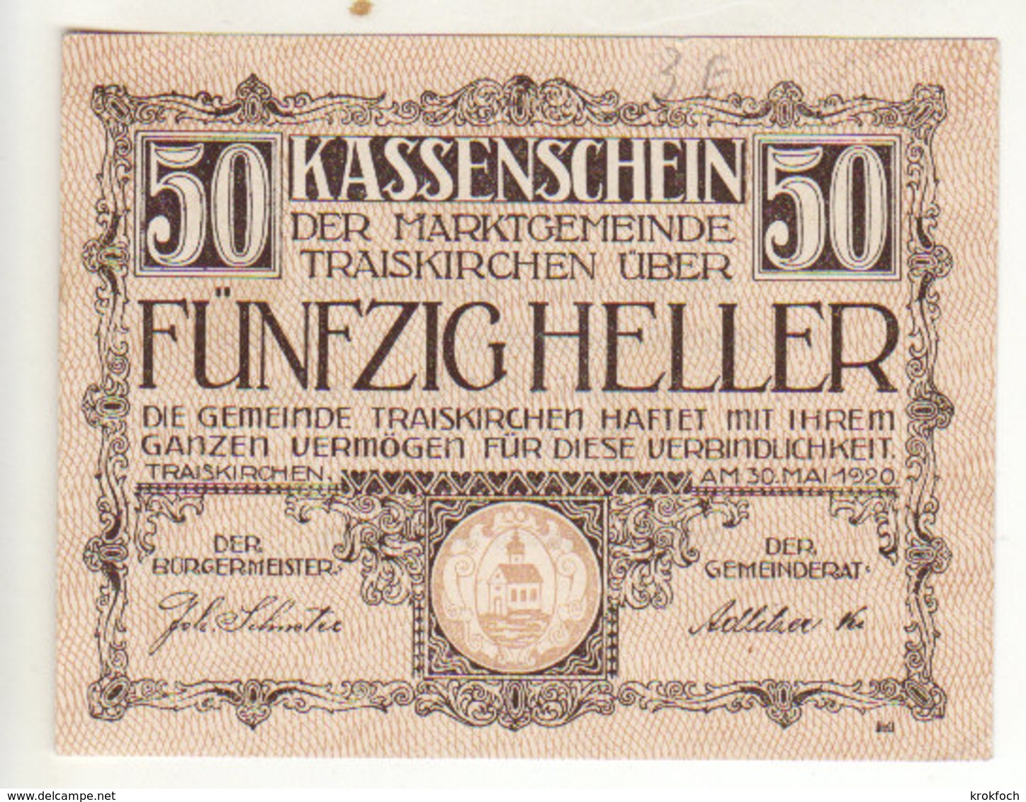 Gutschein Kassenschein 1921 - 50 Heller - 2 Scans Recto-verso - Oesterreich