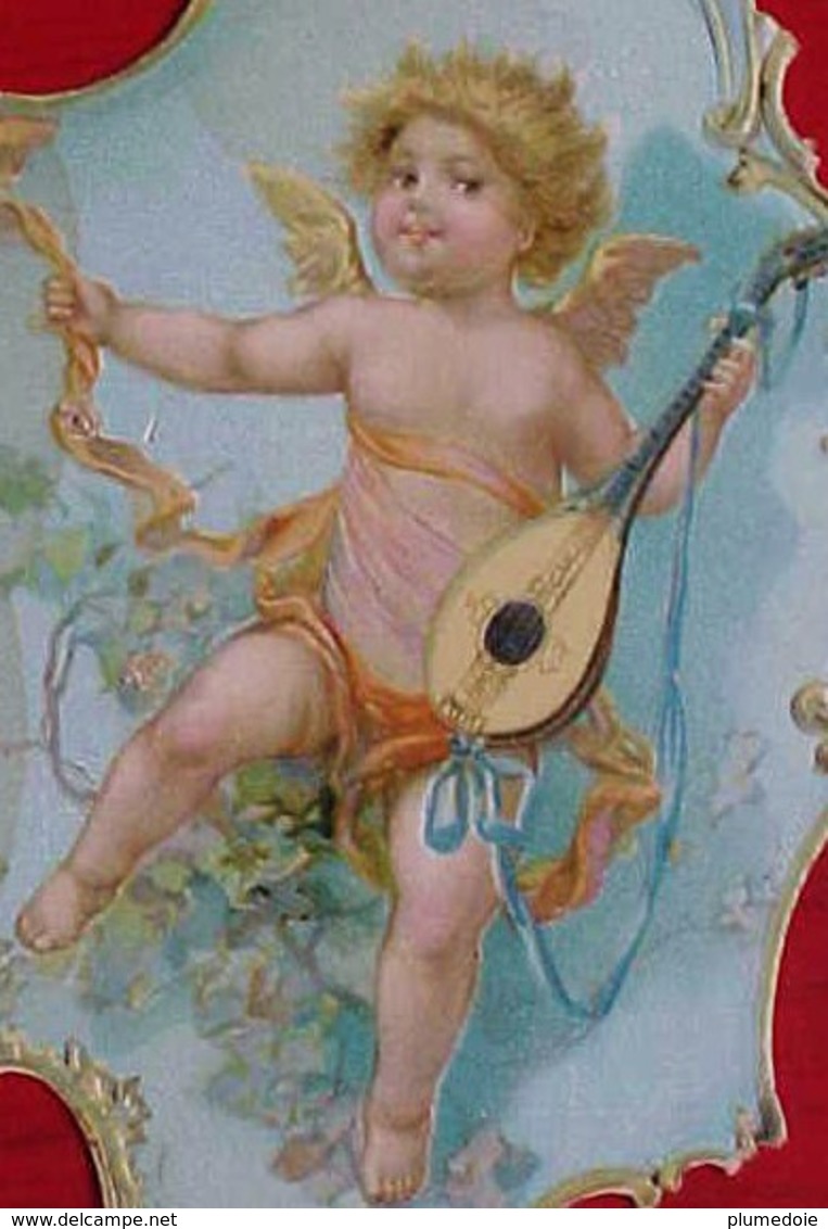 XIX° CHROMO AMOUR De PETIT ANGE , ANGELOT MUSICIEN , VICTORIAN ANGEL CUPID CHERUB  DIE CUT SCRAP - Anges