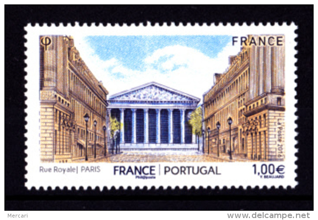 France 2016,  1.00 &euro;, Rue Royale, Eglise De La Madeleine, Paris, Emission Commune France - Portugal - Ongebruikt