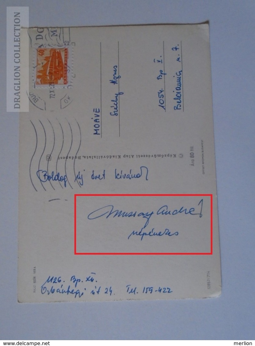 D160939 Pig On Sledge - New Year Card  Hungary  Muzsay András  Folk Singer Signature - To Széchy Ágnes Journalist 1971 - Cochons