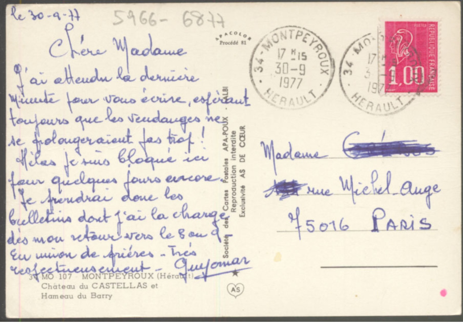 34 MO 107 - MONTPEYROUX (Hérault).- Château Du CASTELLAS Et Hameau Du Barry - Autres & Non Classés