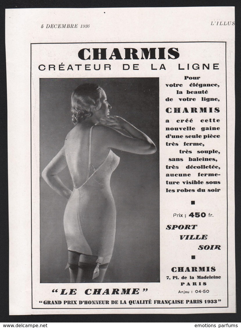 Pub Papier 1936 Beaute Femme Sous Vetements Lingerie Gaines Charmis - Advertising